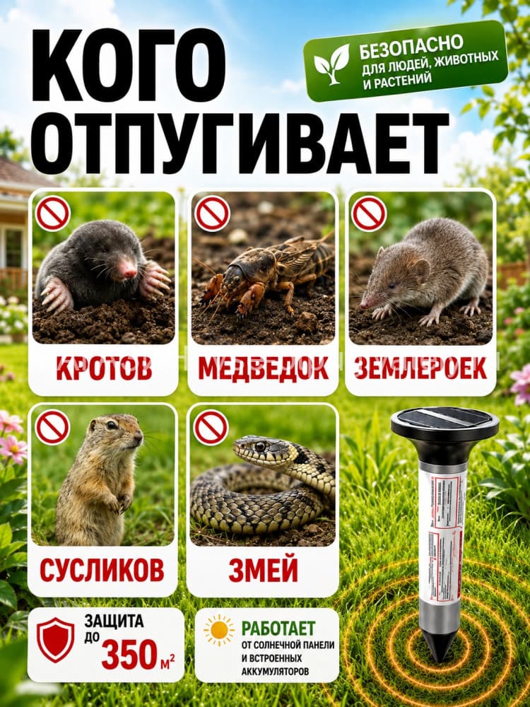 Тайфун Антикрот - отпугиватель кротов и змей с солнечной панелью