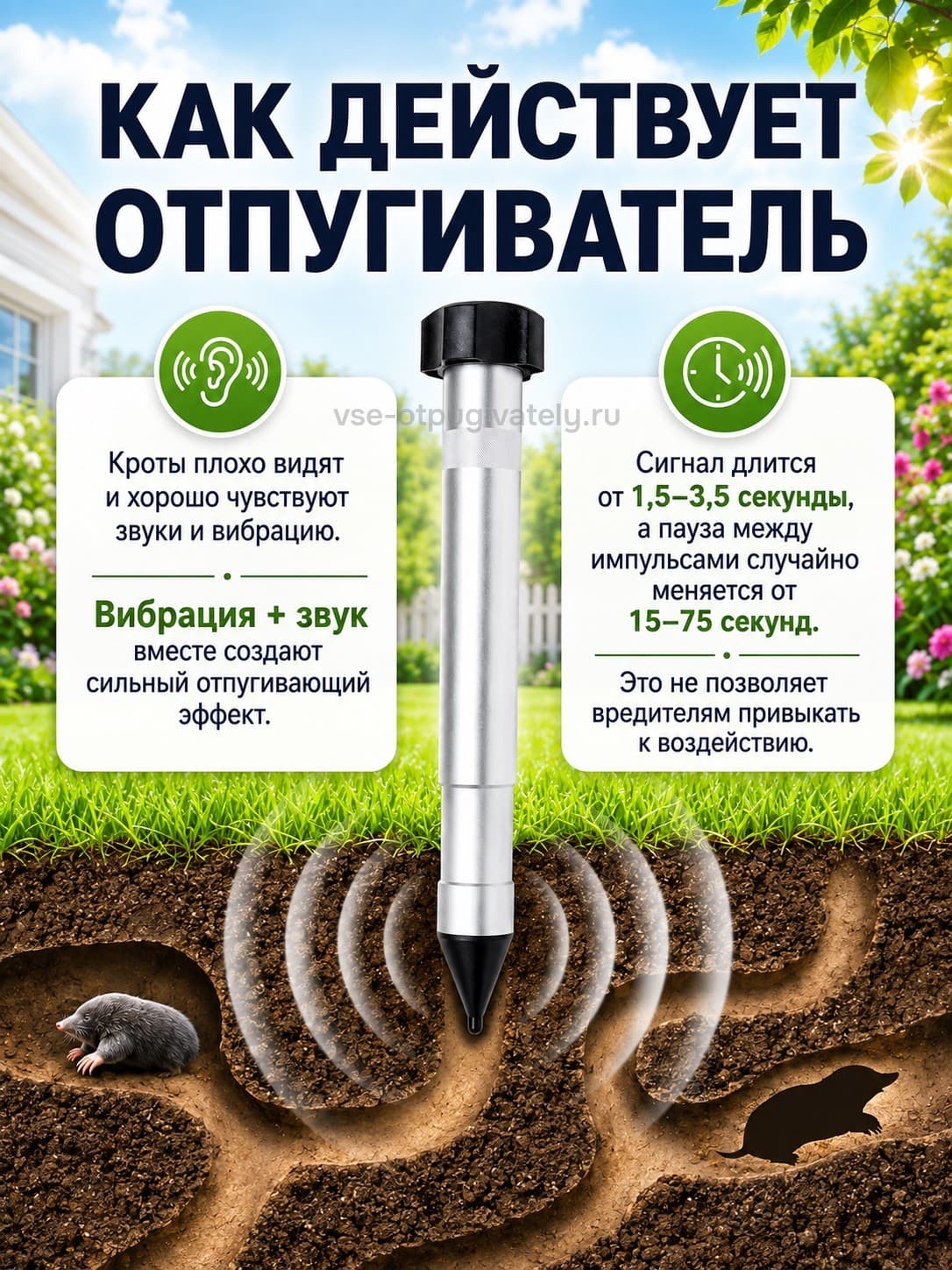 ЭкоСнайпер LS-997MR - вибрационный отпугиватель кротов