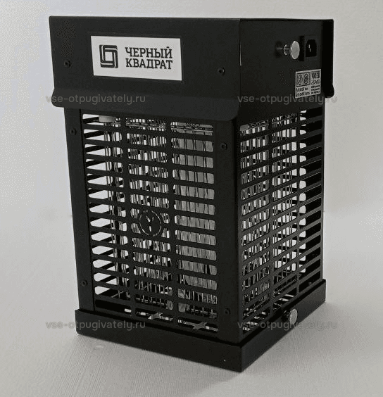 Уничтожитель летающих насекомых с высоковольтной сеткой YUTEC Чёрный квадрат BS ZAP-15 B IP54 — общий вид