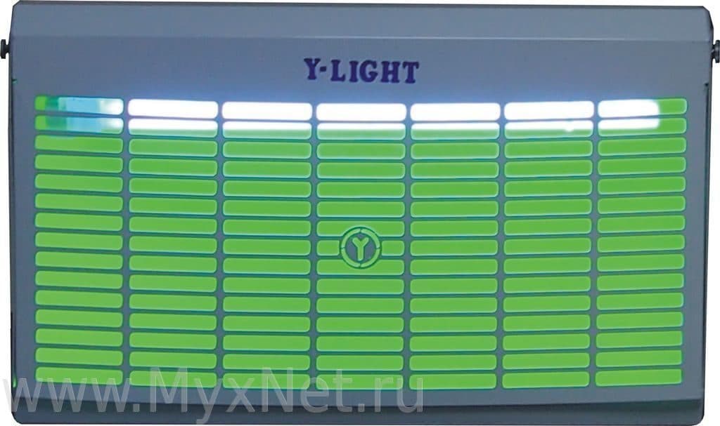 Уничтожитель летающих насекомых на клеевой основе YUTEC Y-Light 36 W — вид спереди, прибор включён
