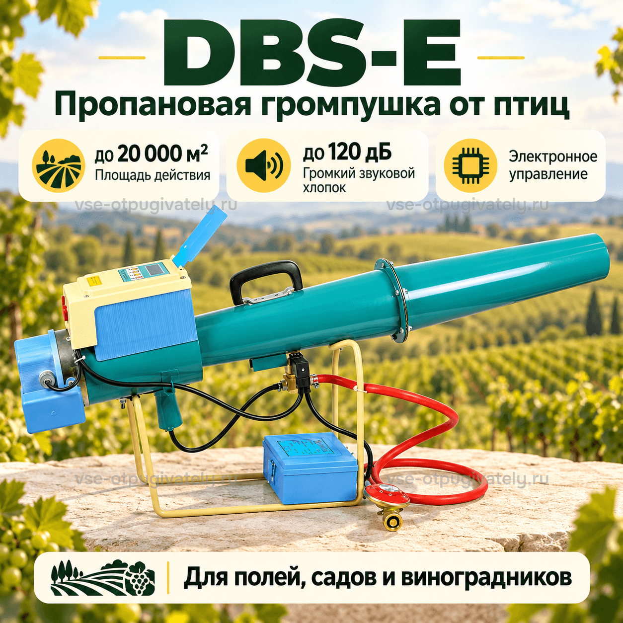 Пропановая громпушка DBS-E — инфографика: прибор и основные параметры