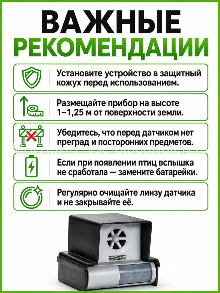 ЭкоСнайпер LS-987BF - ультразвуковой отпугиватель птиц с датчиком движения