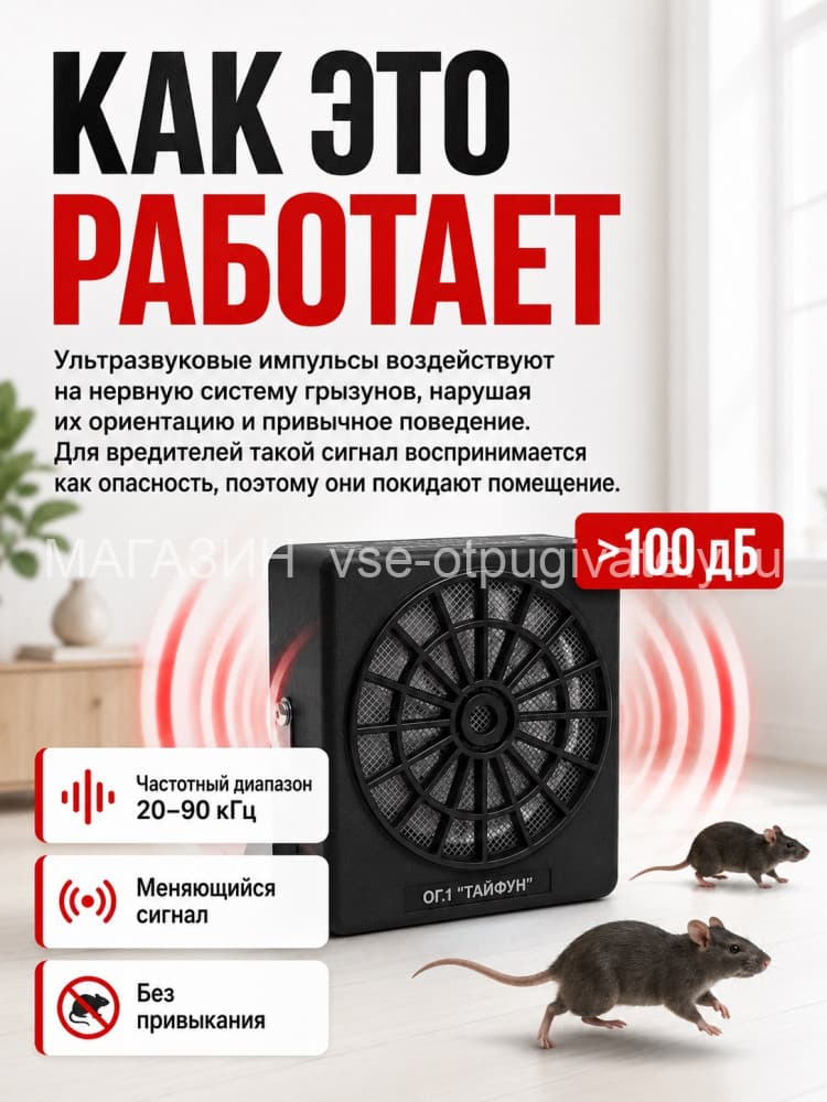 Тайфун ОГ - ультразвуковой отпугиватель грызунов: крыс и мышей