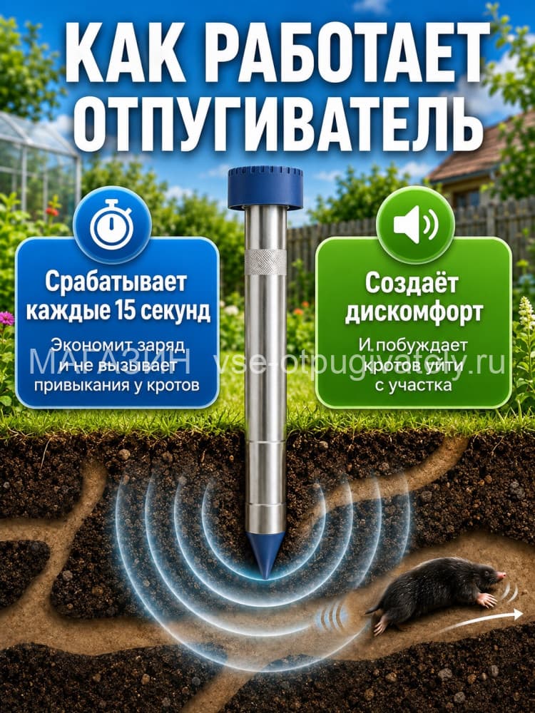 ЭкоСнайпер LS-997M - отпугиватель кротов и змей вибрационный 