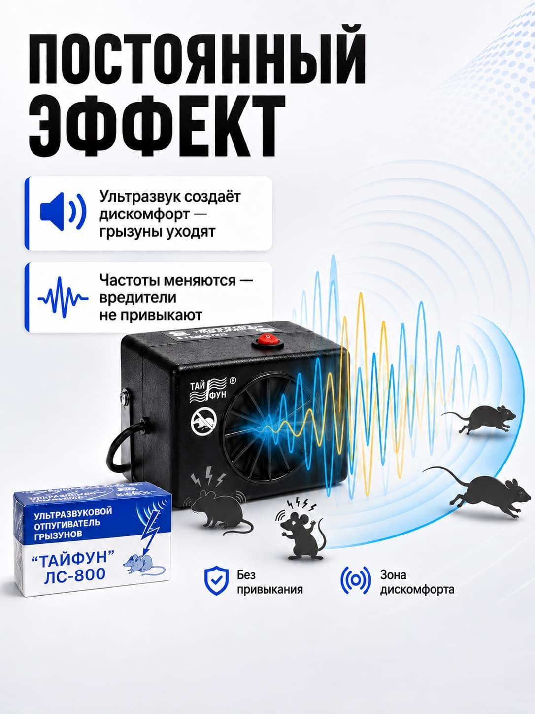 Тайфун ЛС-800 - ультразвуковой отпугиватель грызунов: крыс и мышей