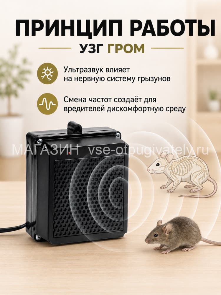 УЗГ Гром - ультразвуковой отпугиватель грызунов: крыс и мышей