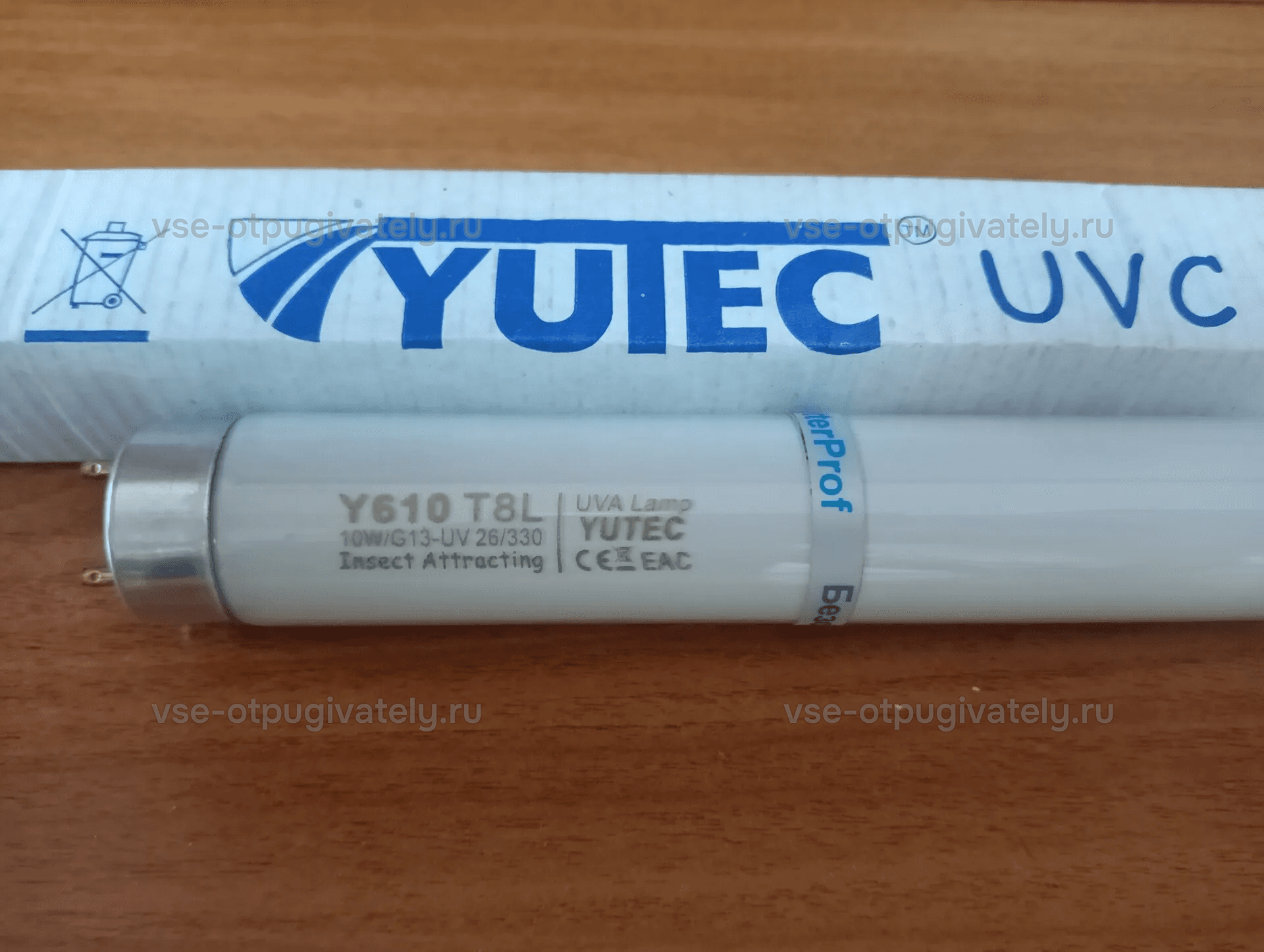 Безосколочная инсектицидная лампа YUTEC Y610 S'Prof, 10 Вт, T8, цоколь G13 — лампа в безосколочном исполнении с маркировкой