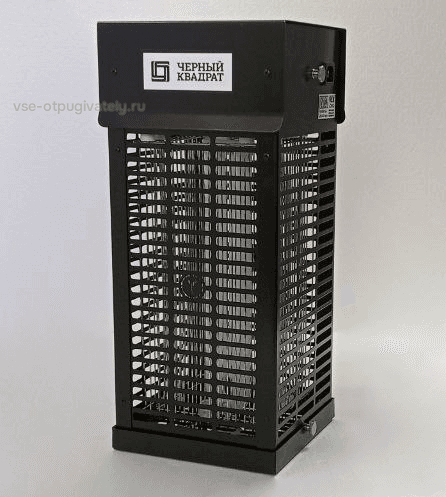 Уничтожитель летающих насекомых с высоковольтной сеткой YUTEC Чёрный квадрат BS ZAP-40 B IP54 — общий вид