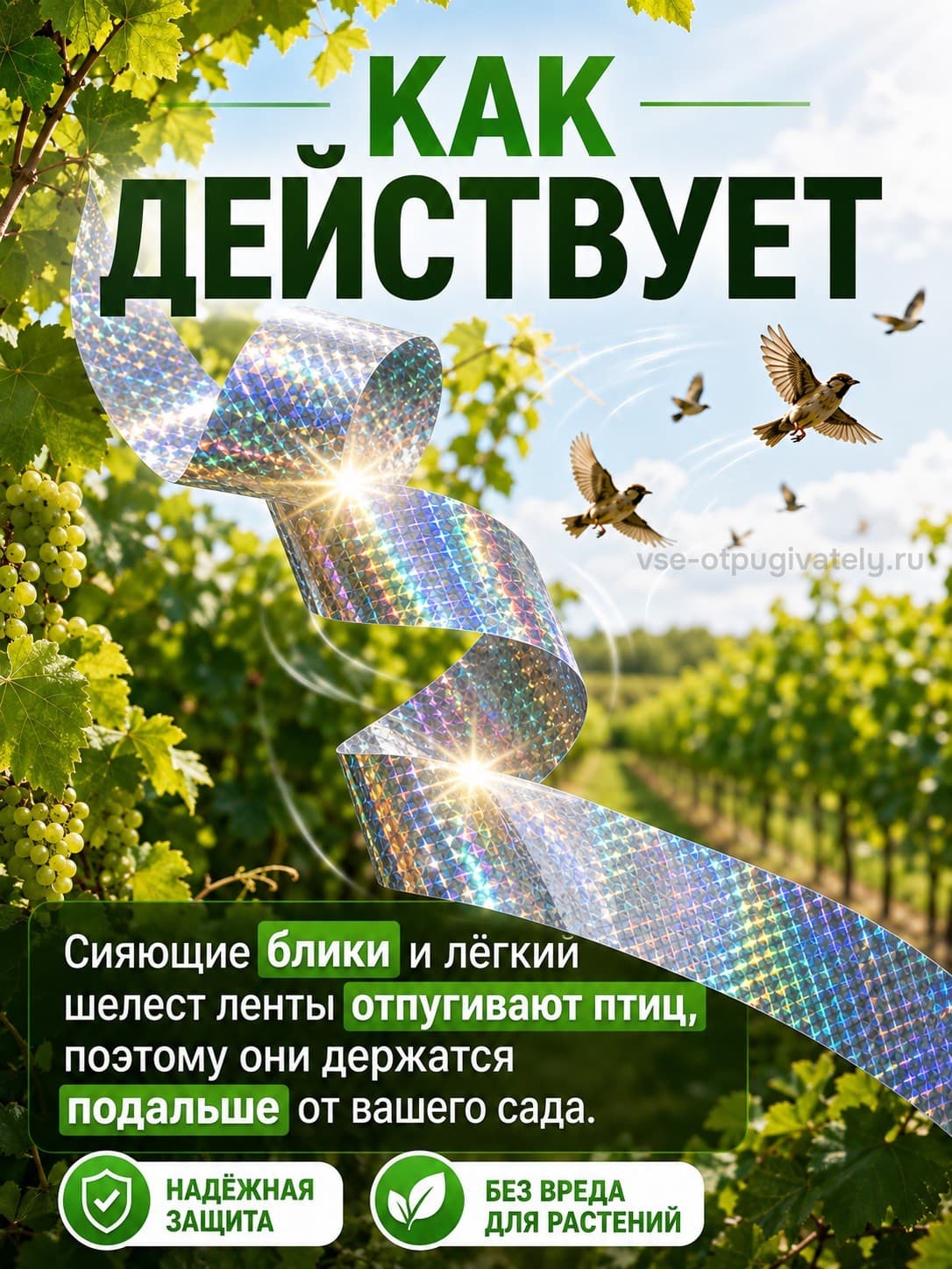 Светоотражающая лента от птиц (100 м, 5 см)