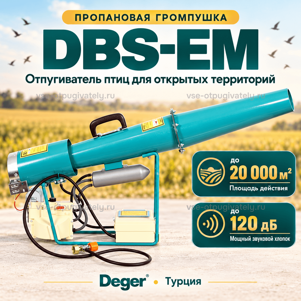 Пропановая громпушка DBS-EM — инфографика: прибор и основные параметры