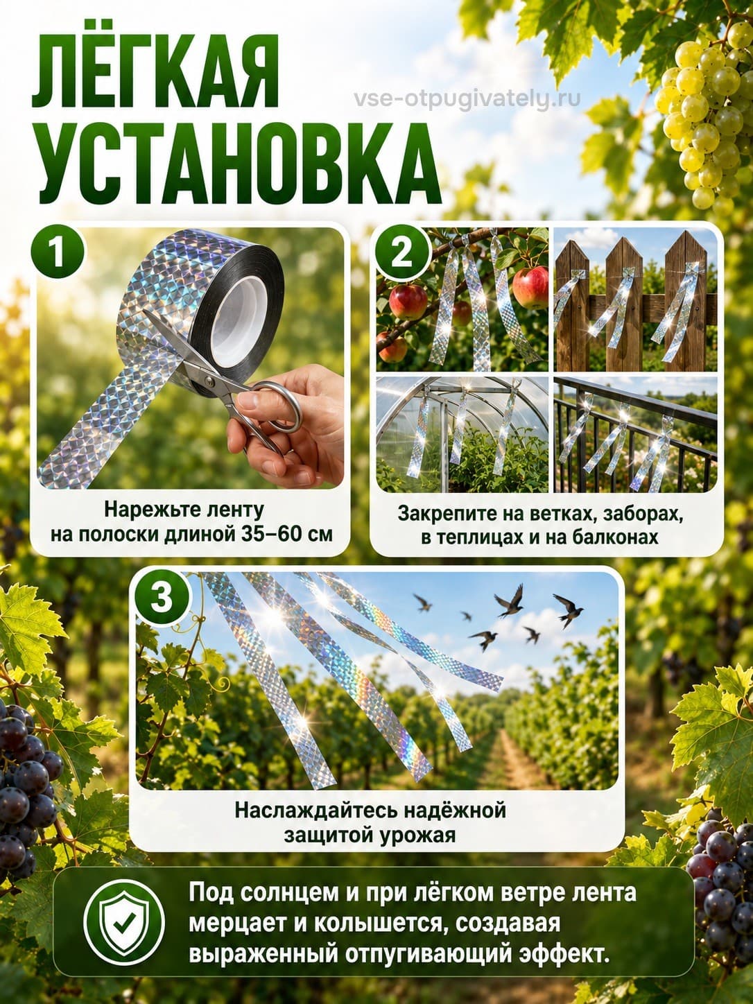 Светоотражающая лента от птиц (100 м, 5 см)