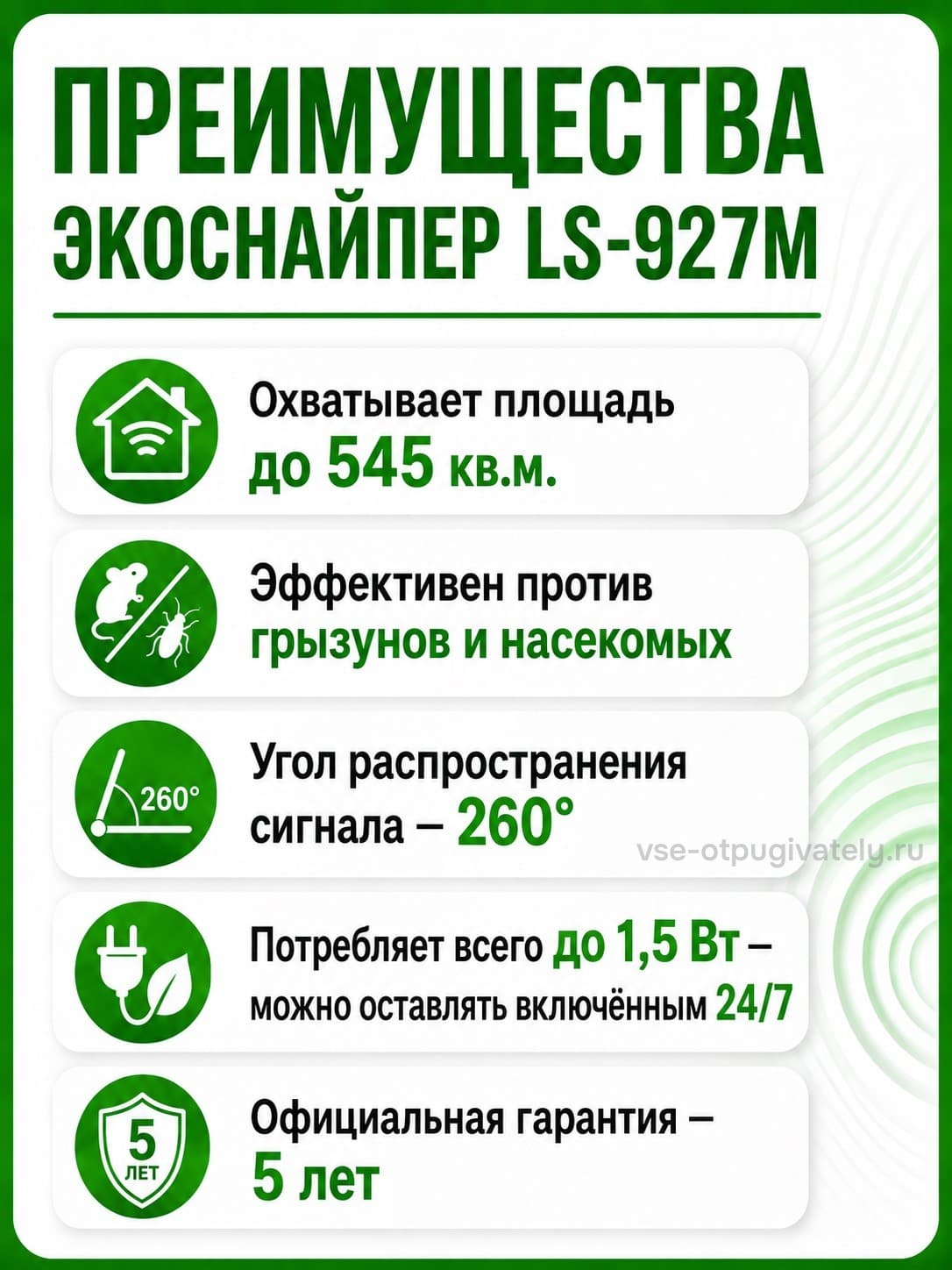 ЭкоСнайпер LS-927M - ультразвуковой отпугиватель крыс, мышей и тараканов