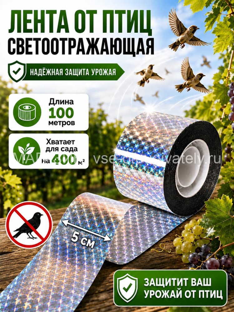 Светоотражающая лента от птиц Sititek (100 м, 5 см)