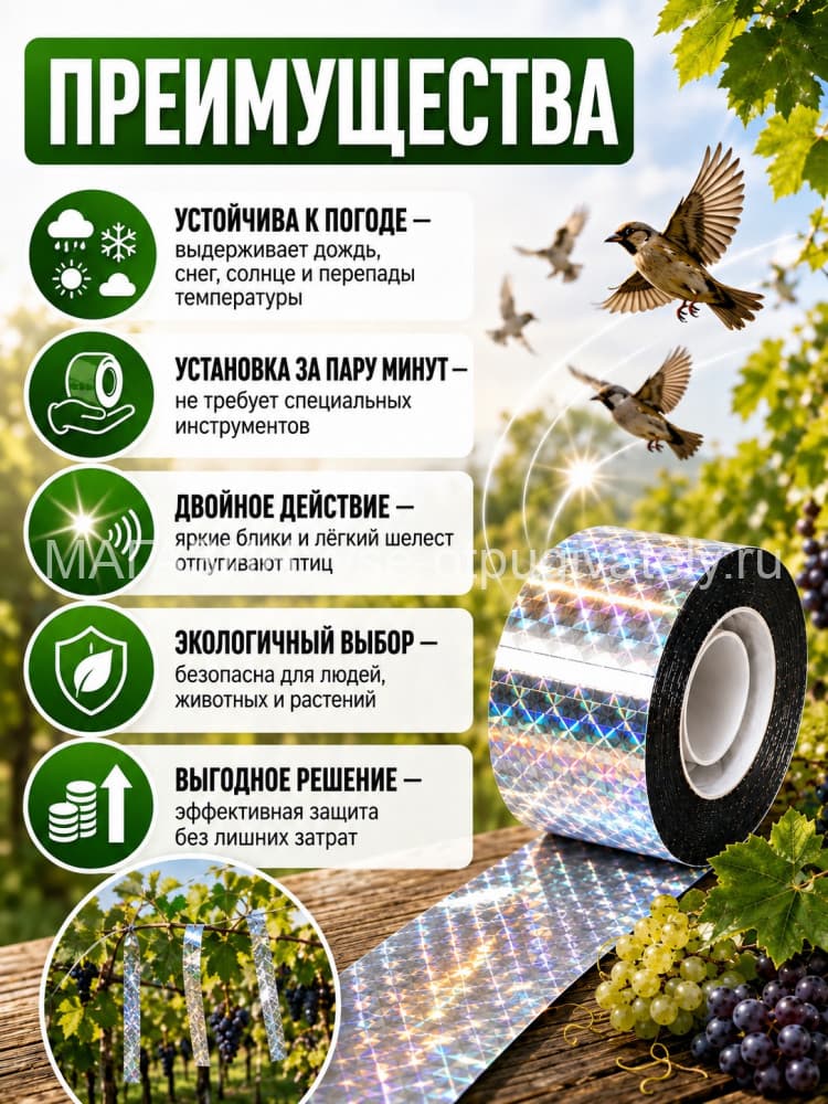 Светоотражающая лента от птиц Sititek (100 м, 5 см)